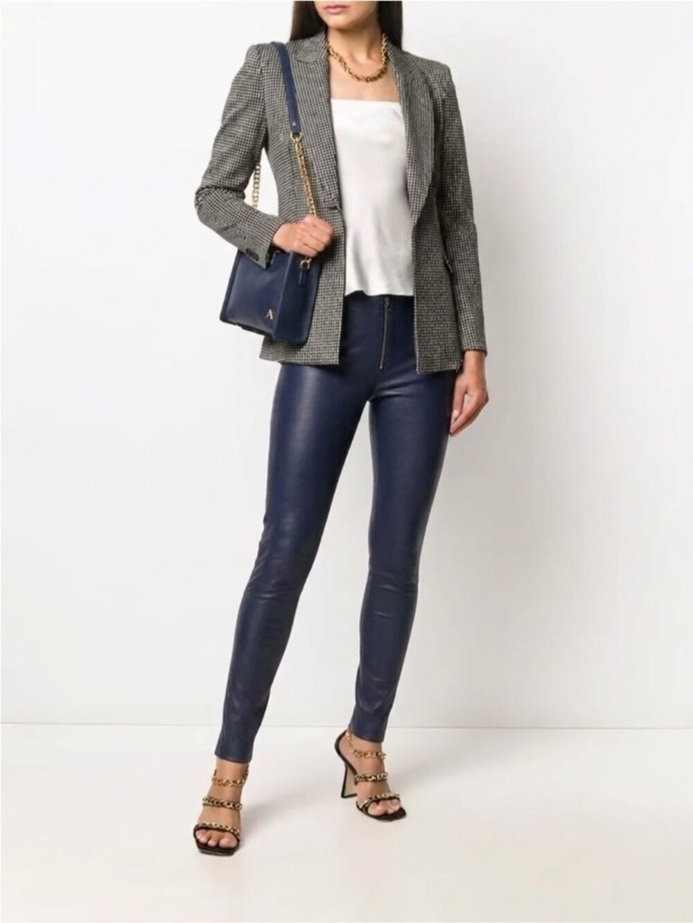 Alice + Olivia 100% Stretch Lamb Leather Leggings Navy blue sz 0 pull on chic